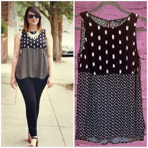 Madewell Tops - Madewell Sunbask Tank Black White Ikat Print Split Sides Blouse